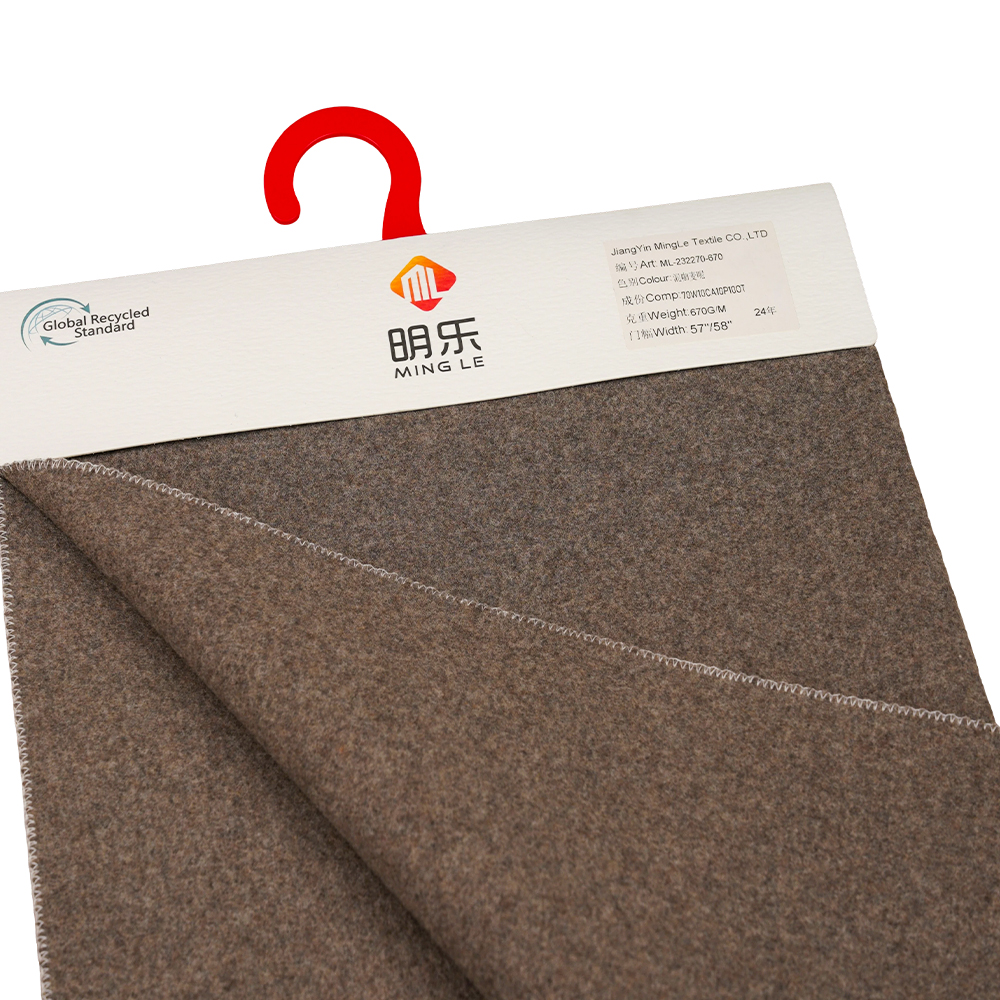 70% wełna, 10% kaszmir, 10% poliester, 10% inne włókno, 670 g/m, mieszanka kawowa, tkanina Melton, ML-232270-670