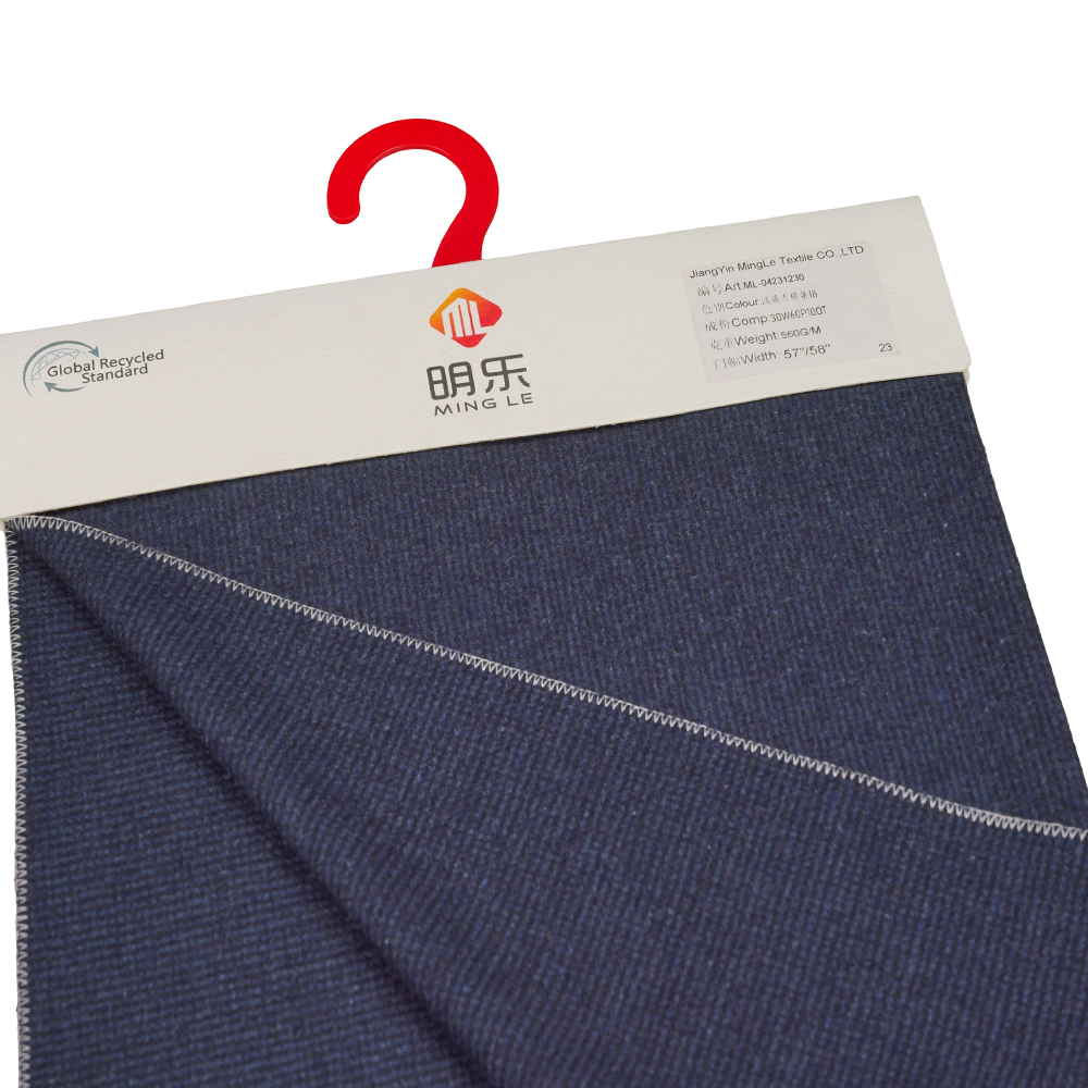 30% wełna, 60% poliester, 10% inne włókno, 560 g/m, Benzhiqing + niebiesko-zielony, tweedowa tkanina w poziome paski, ML-04231230