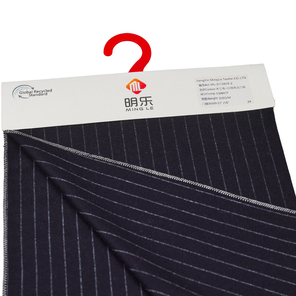 53% wełna, 47% poliester, 350 g/m, Zhiqing + biały, tkanina flanelowa w pionowe paski, ML-317245X-2